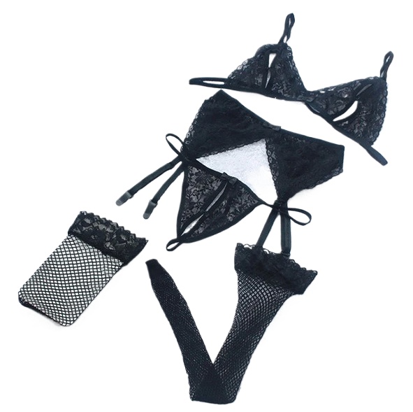Sheer Bra Lace - Lace Women Lingerie Set 4 Pcs