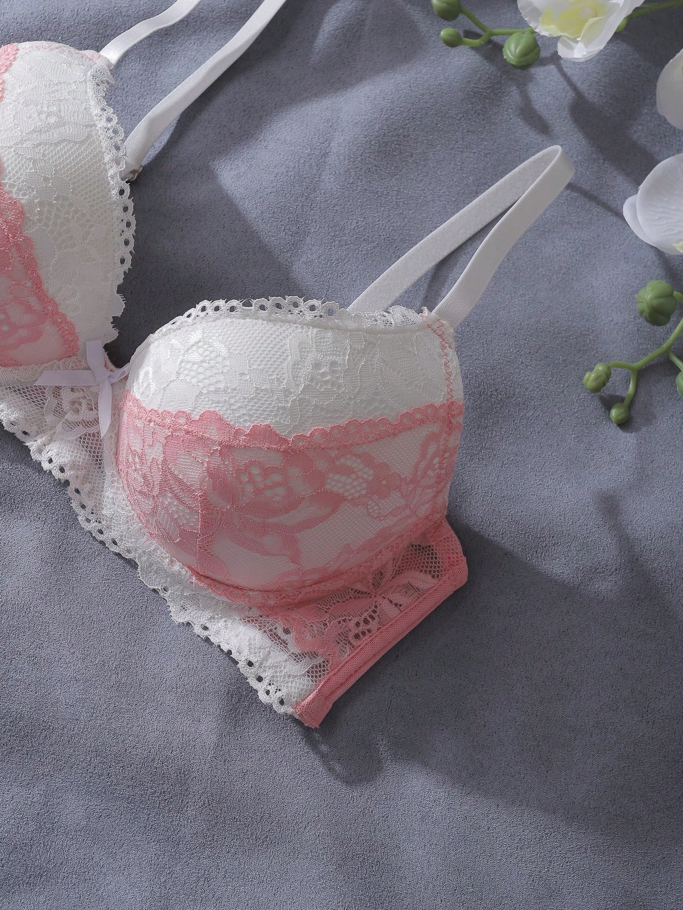 Pink and White Lace Patchwork  - огляд і ціна Underwire Bra Padded