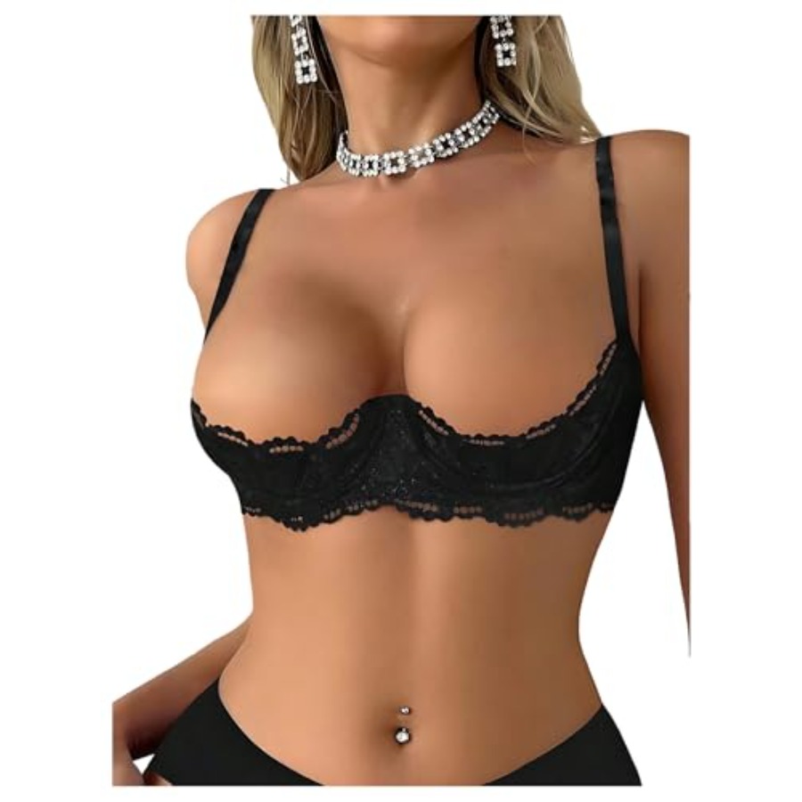 OYOANGLE Women's 1/4 Cup Lace  - огляд і ціна Demi Bra Balconette